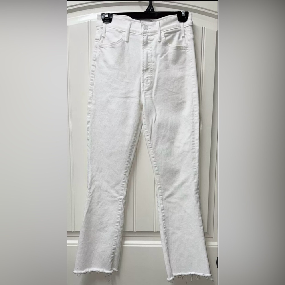 EUC WOMENS SZ 26 MOTHER THE HUSTLER ANKLE FRAY WHITE JEANS